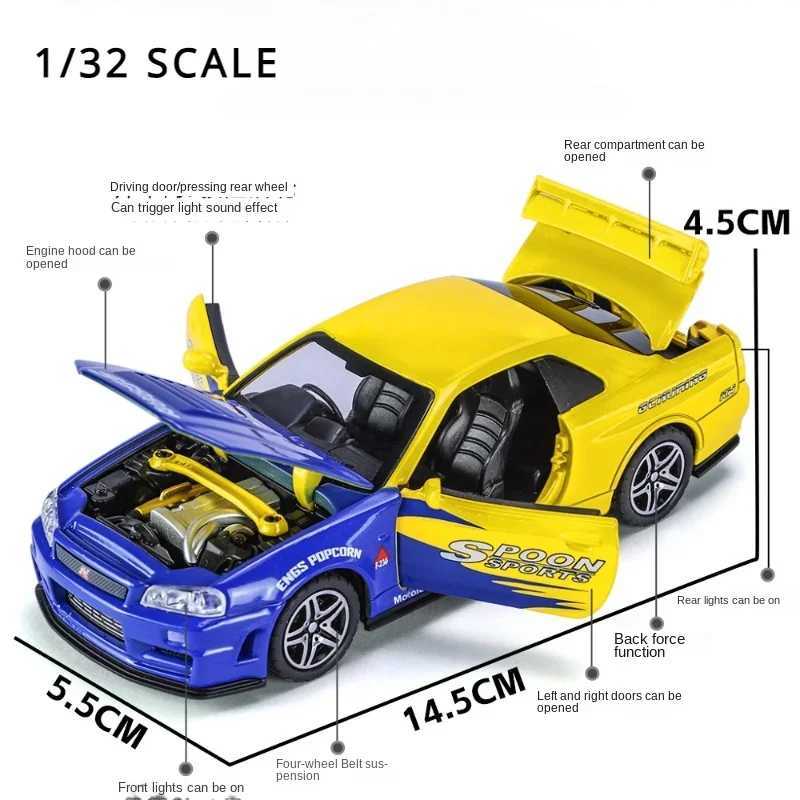 Wild Speed 1/24 Nissan Skyline GT-R R34 Alloy Model 1/32 JDM Collective Miniature Car Diecast Toy Vehicle Boy Home Decor Free shipping