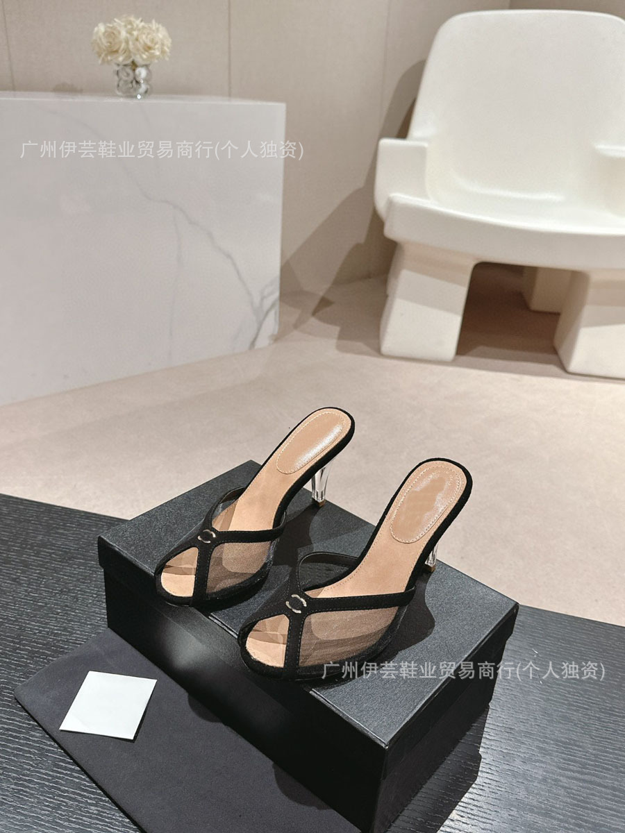 Xiaoxiangxiang 2024 Summer New Style Lace Mesh Elegant Transparent High Heel Sandals Slippers for Women