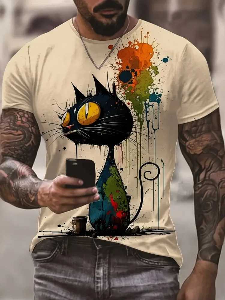 Fashion Sketch Animal Graphic Men T-Shirts Cats 3D Print Oversize Short Sleeve T-Shirt O-Neck Casual Men Women T-Shirt Clothing W250224
