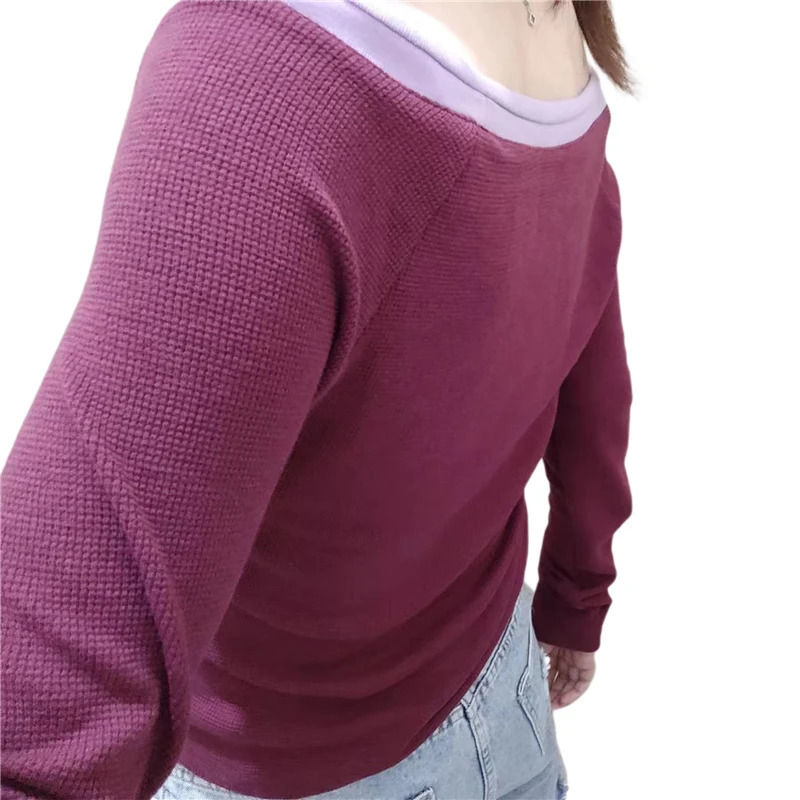 Xingqing Fairy Grunge Top y2k Vintage Aesthetic Patchwork Off Shoulder Long Sleeve T Shirt 2000s Women Clothes Casual Streetwear 250224