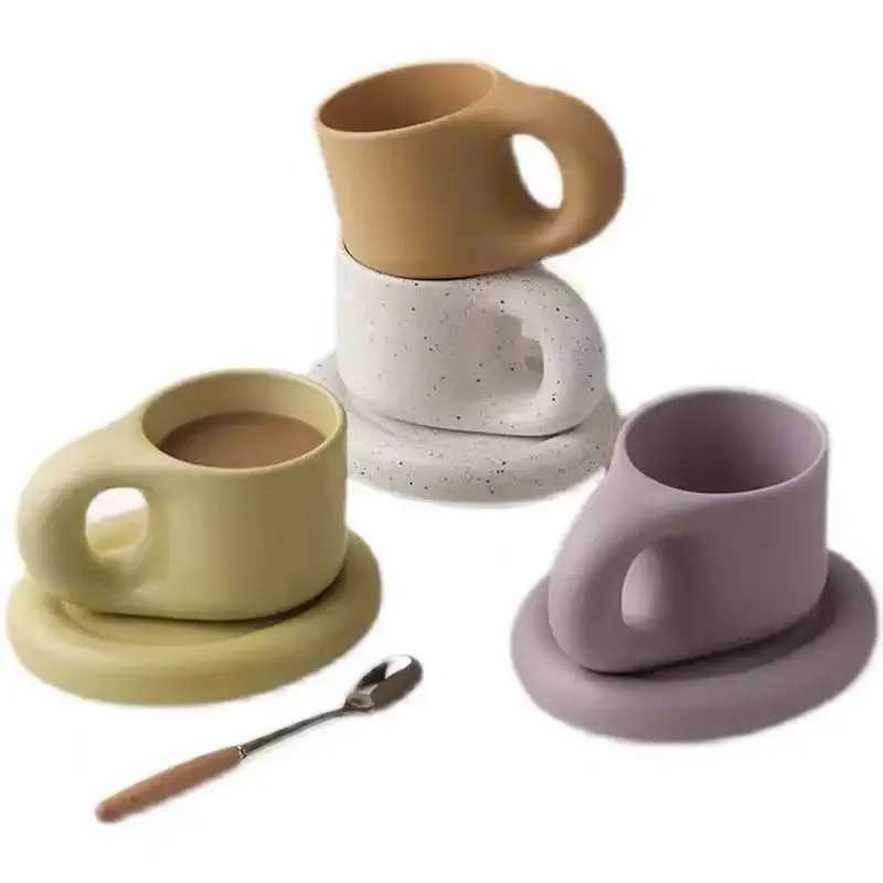 Creative Colorful Fat Ceramics Mugs with Saucer Coffee Mug Milk Tea Office Cups Drinkware The Best Birthday Gift for FriendsC250224