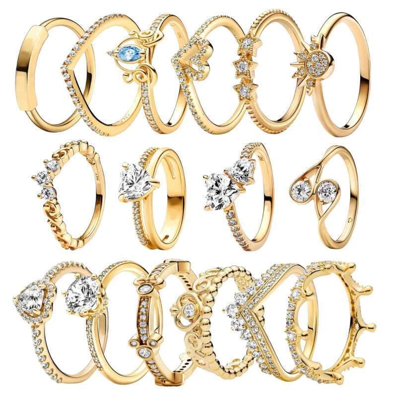 New Hot Sale Shining Crown Star Love Heart Gold Ring Style Suitable For Classic Fashion Princess Jewelry Gift