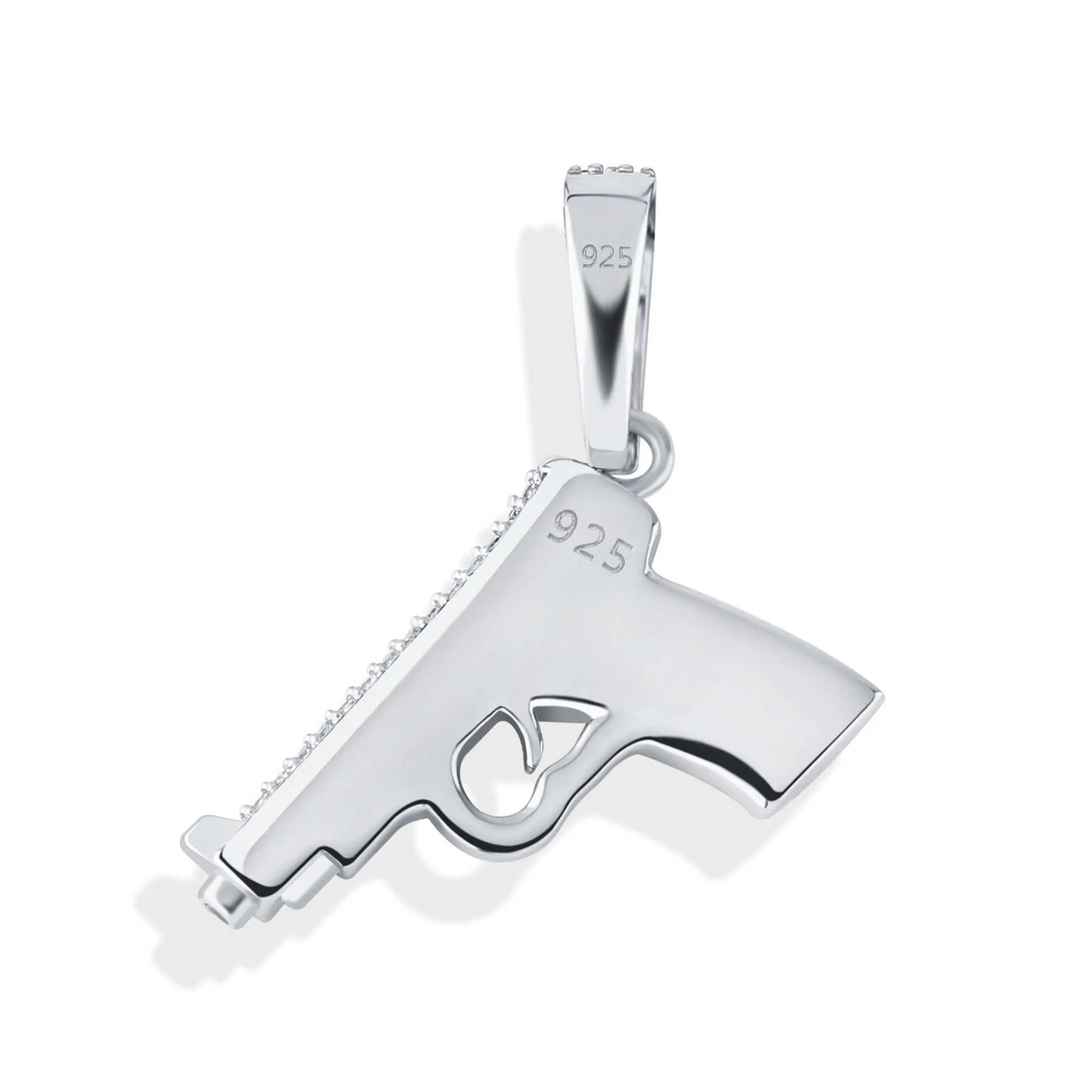 TOPGRILLZ Hip Hop Ring Pendant 925 Pure Silver Flash Pistol Pendant D Zircon Necklace Fashion Charm X250224