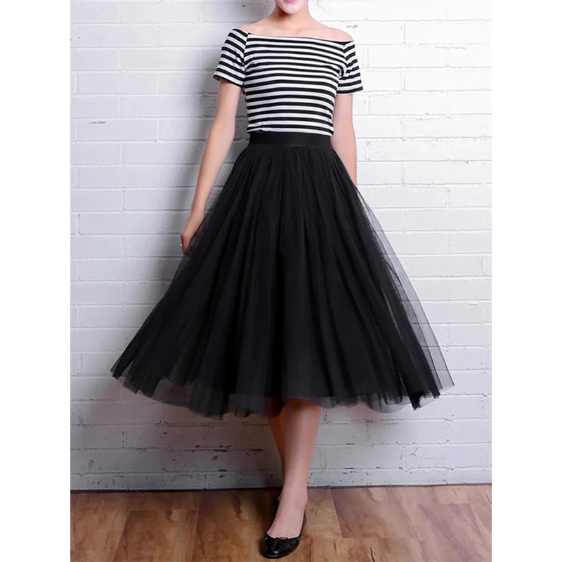 Vintage Tulle Skirt Women Streetwear Elastic High Waist Mesh Pleated Skirts Summer Elegant Korean A Line Office Ladies Skirt 250224
