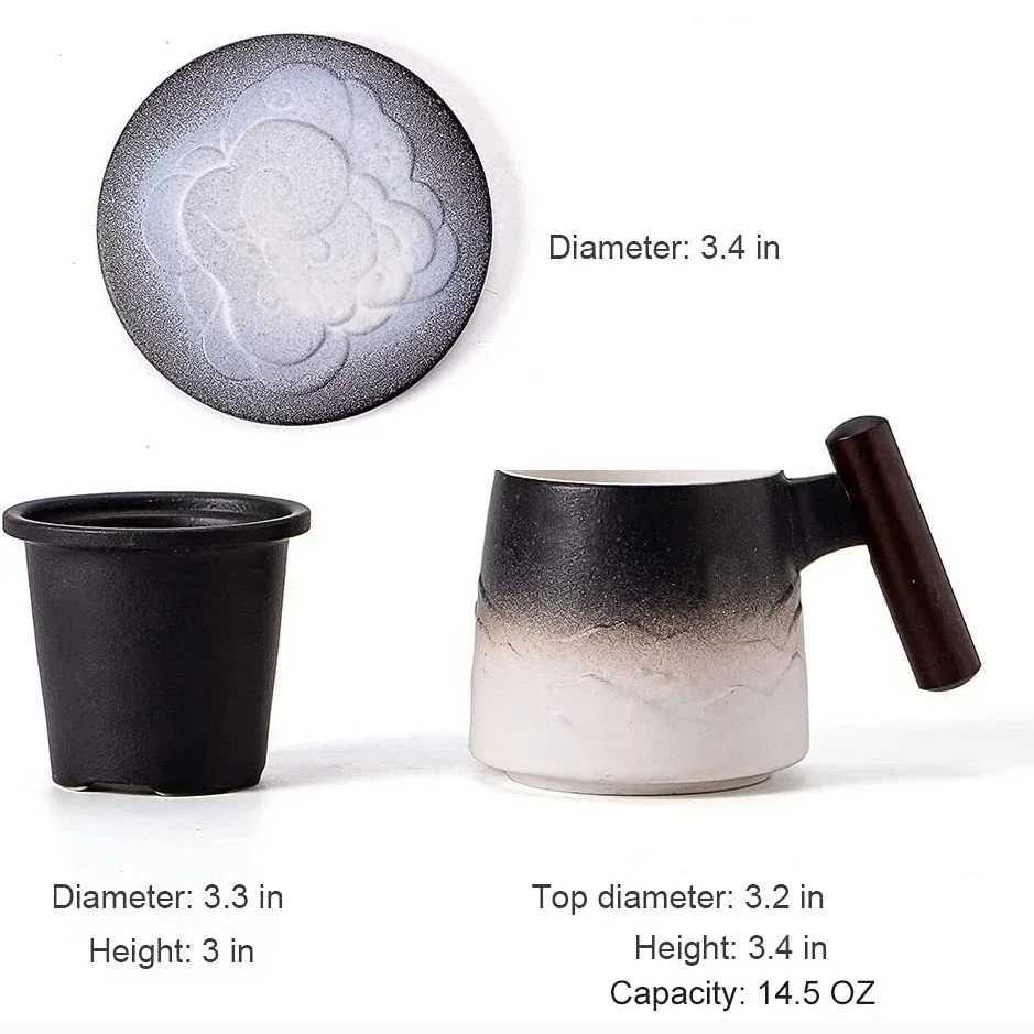 Luxury Vintage Mug Ceramic Tea Cup Thermal Coffee Cups and Mugs with Infuser Wooden Handle Milk Breakfast Cups Personzed GiftC250224