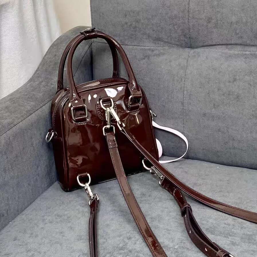 Women Fashion Patent Leather Backpacks Solid Soft Brown Pu Small Handbag Portable Female Commute Square Shoulder Pack Lady Purse2