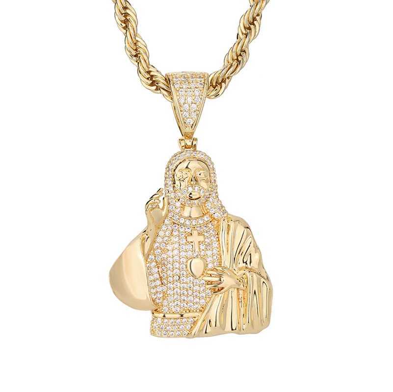 Cool design hip-hop 14k gold-plated Jesus religious moissanite copper pendant charm necklace X250224