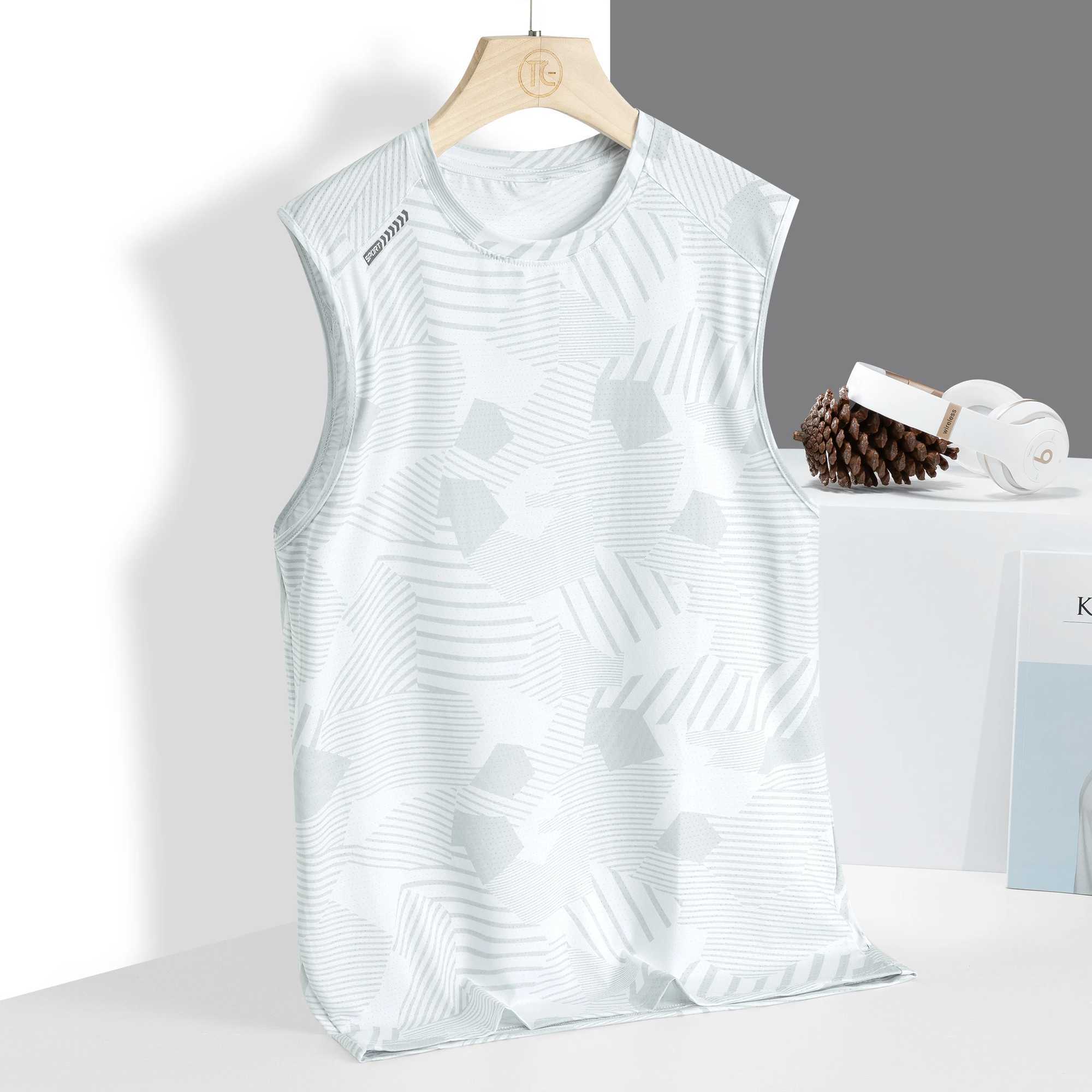 Men's Tank Tops Ice vest mens sleeveless camisole short sleeved T-shirt technology fabric quick drying ice feeling thin sports top z250223