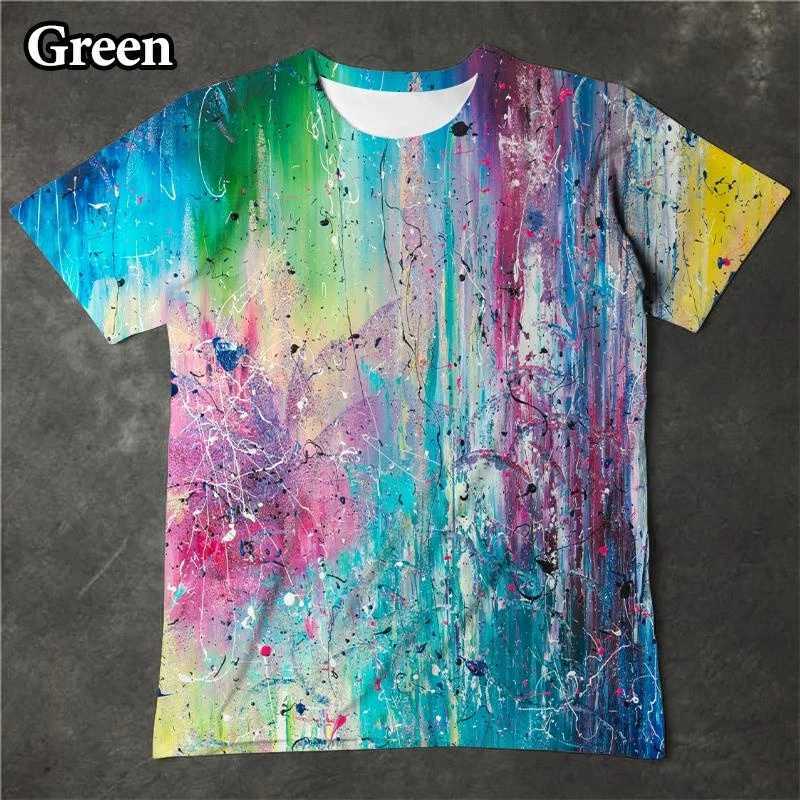 Fun Splash Ink 3D Printing Colorful Mens Womens Fashion T-shirt Personality Street Short-sleeved Top W250224