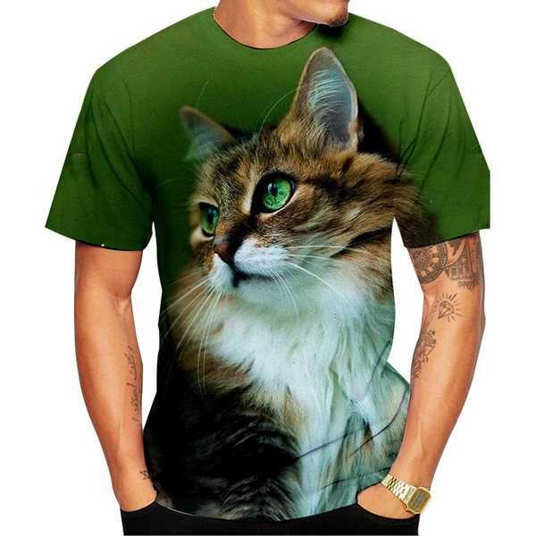 Summer fashion cool T-shirt mens and womens 3D T-shirt printed cat casual short sleeved top W250224