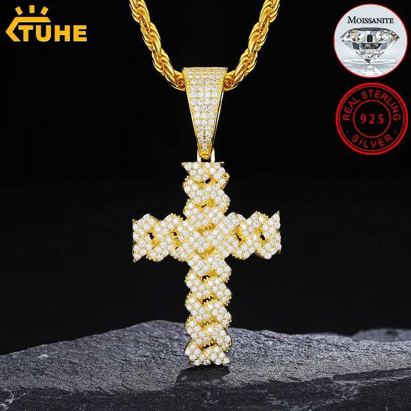 High Quality Unisex Classic Cross 14mm Cuban Link Necklace Men Mossanite Sterling Silver 925 Chains Necklaces Hip Hop Jewelry X250224