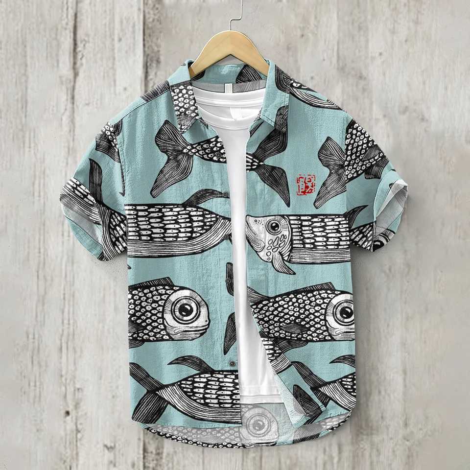 Linen mens shirt comfortable and breathable short sleeved shirt design mens summer Hawaiian shirt XS-5XL W250224