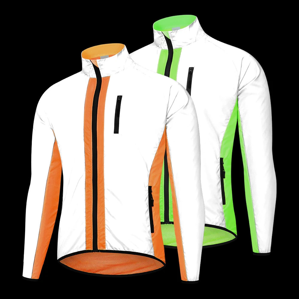 WOSAWE Ultralight Reflective Mens Bicycle Jacket Waterproof Running Windproof Machine Mixed Fluorescent Color Silver Panel 250222