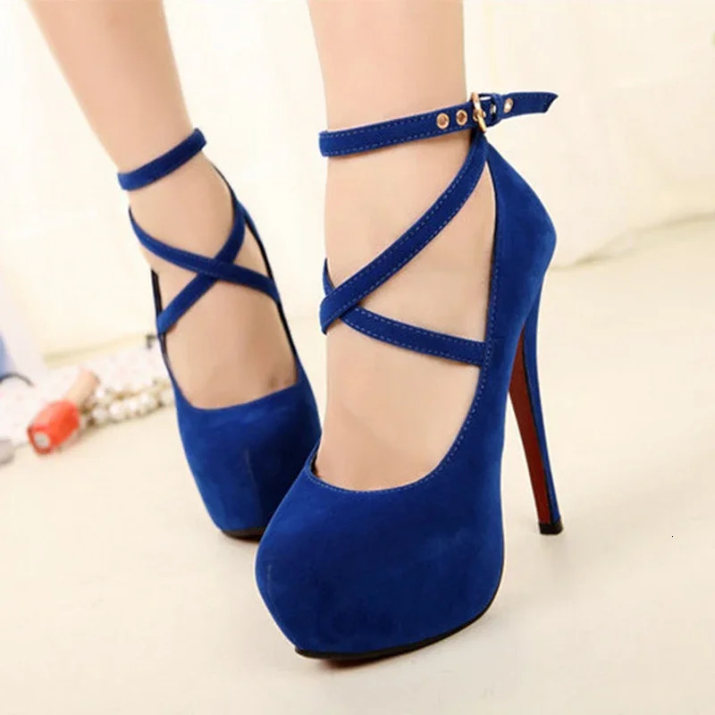 Shoes Woman Pumps Crosstied Ankle Strap Wedding Party Shoes Platform Dress Women Shoes High Heels Suede Ladies Shoes Plus Size7 250218
