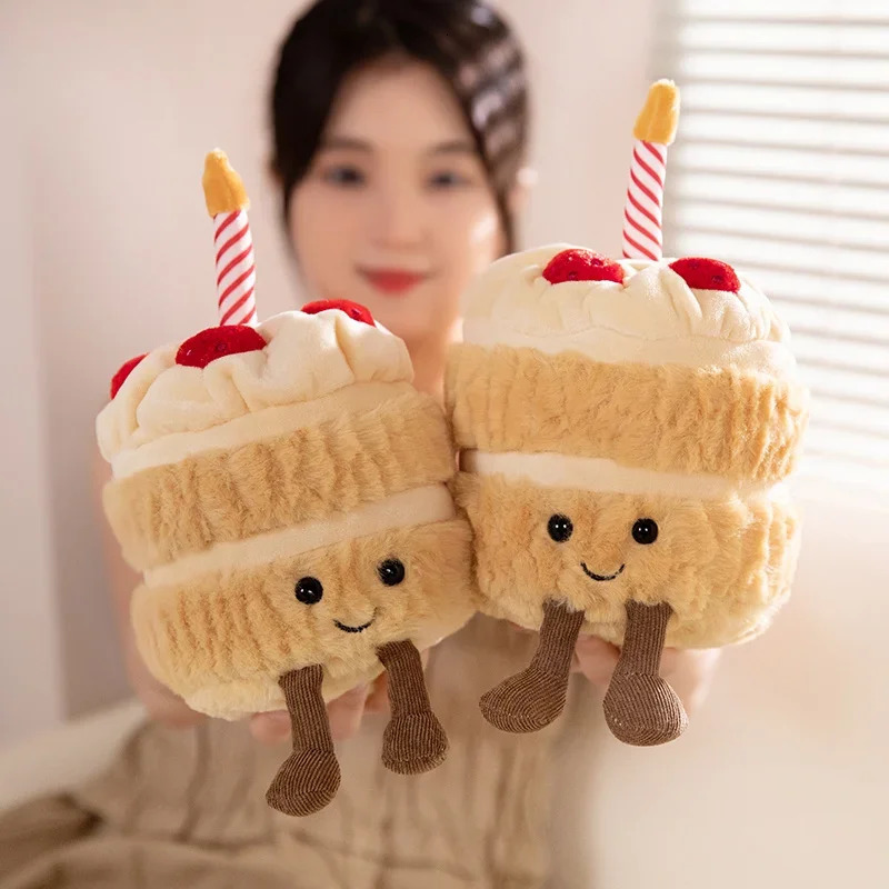 Lifelike Strawberry Cake Plush Toys Cute Stuffed Fruit Ice Cream Snack Birthday Candle Party Decor Gift for Kids Baby 250221