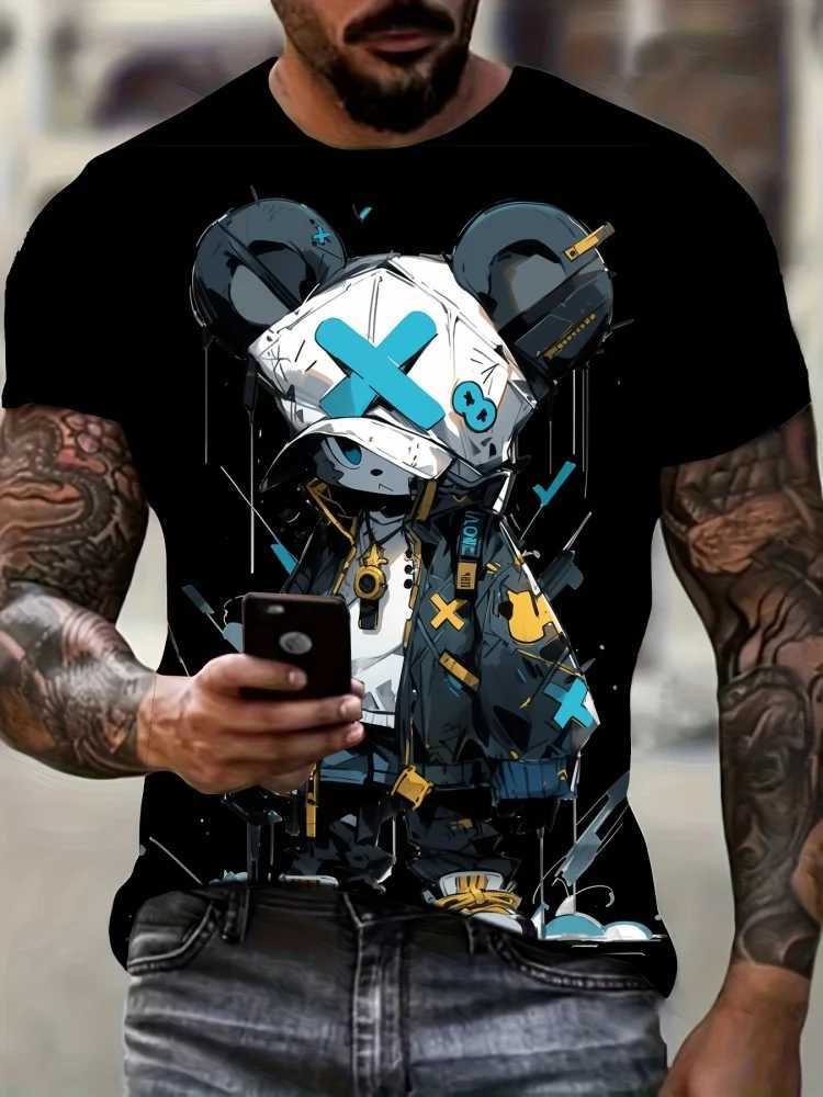 3D Graffiti Headphones Printed Mens Fashion T-shirt Summer Daily Casual Mens T-shirt Urban Street Mens Short-sleeved Top W250224