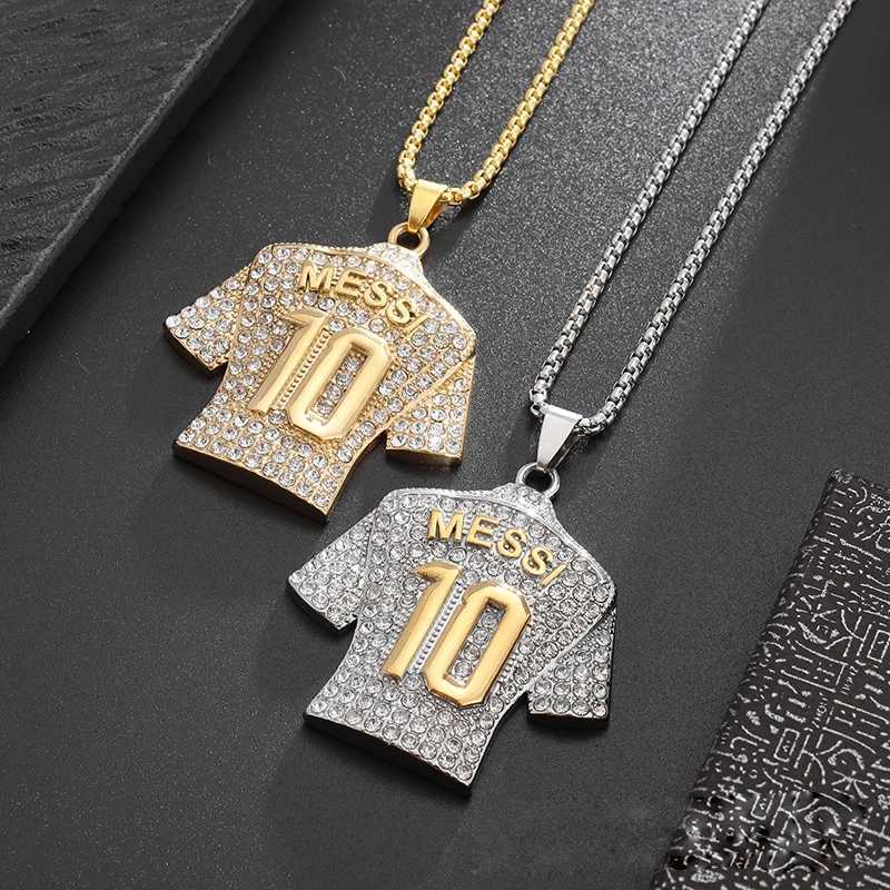 Fl Zircon Pendant Necklace Hip Hop Cool 10 Super Soccer Star Fans Stainless Steel Clavicle Charming Jewelry Men Necklace X250224