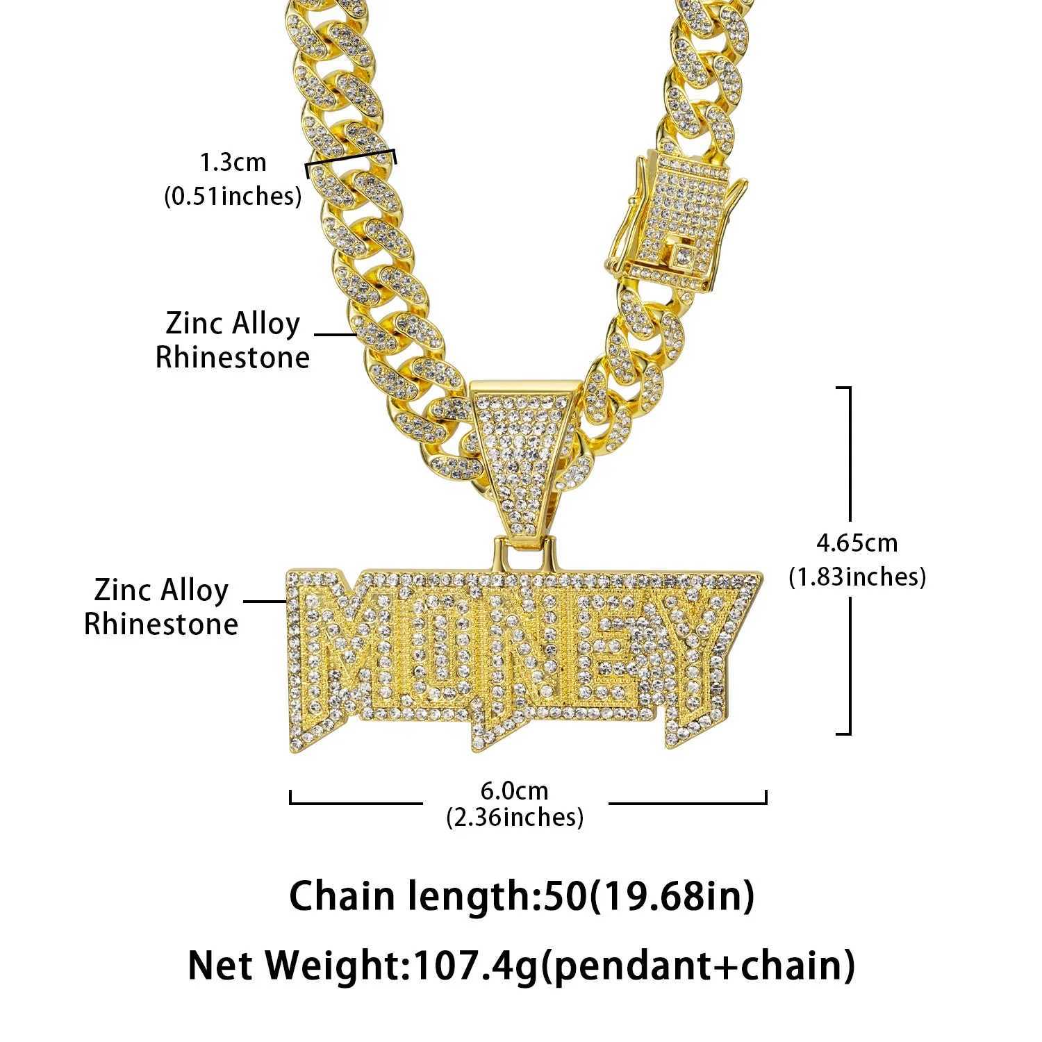 d out big chain with alloy and rhinestone hip hop MONEY letter pendant necklace X250224