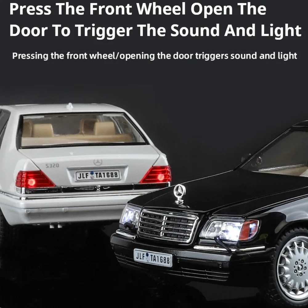 1/24 W140 320 SEL Model Car Alloy Diecast Models 6 Door Can Be Opened Sound Light Pull Back Rubber Tires Toy Decoration Gift Free shipping