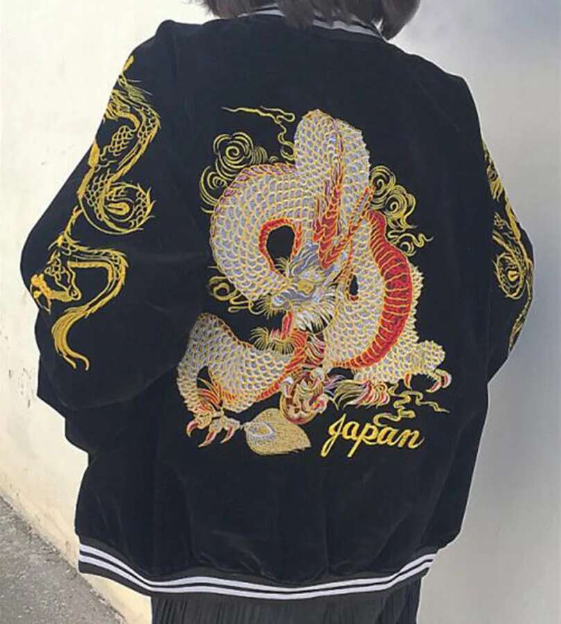 Unisex Spring Autumn Veeteen Baseball Jacket Men Women Sukan Dragon Embroidery Bomber Coat Japanese 2024