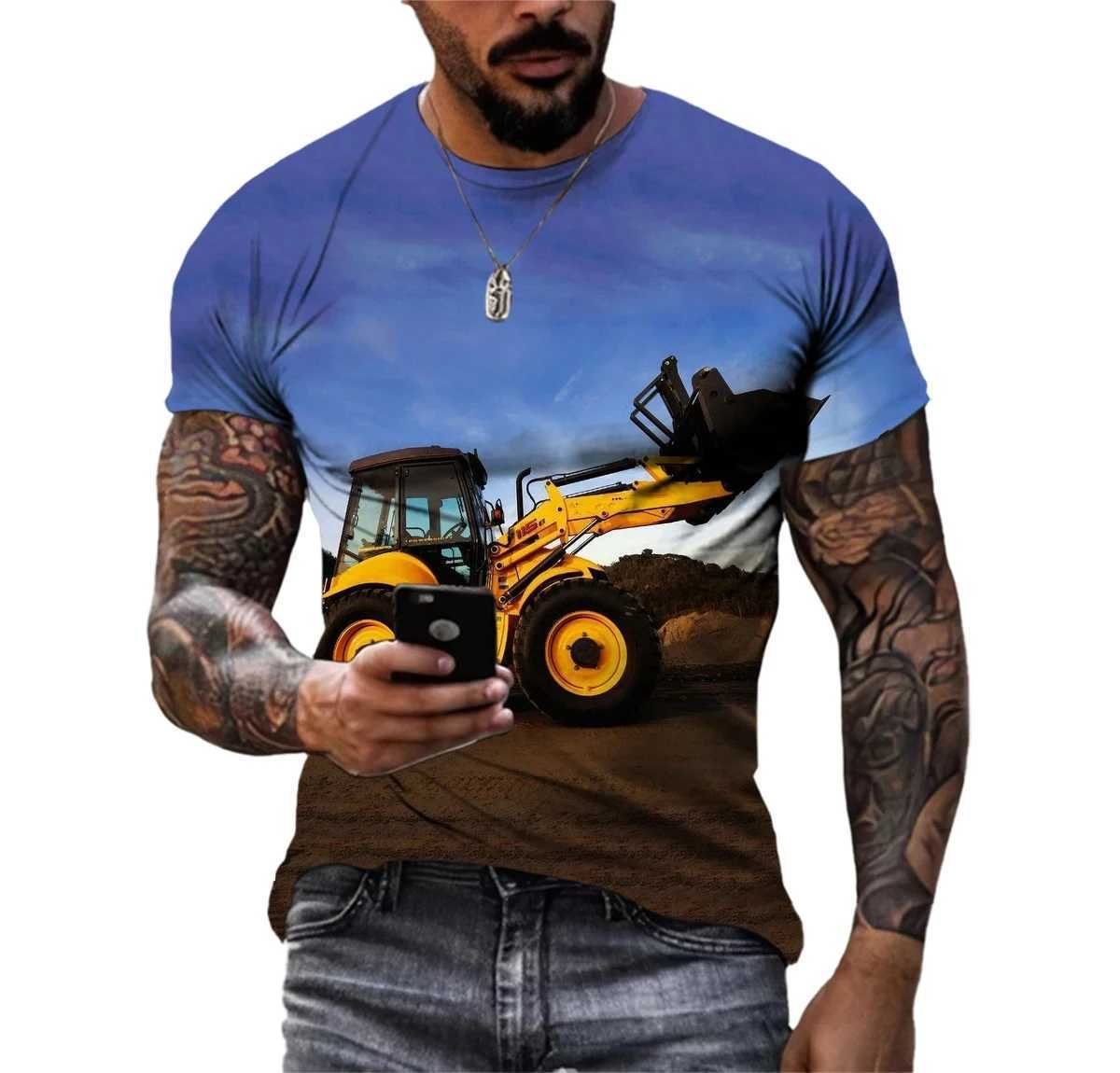 Trendy Fashion Funny Excavator Picture Men T-Shirt Trend Short Sleeve Tops W250224
