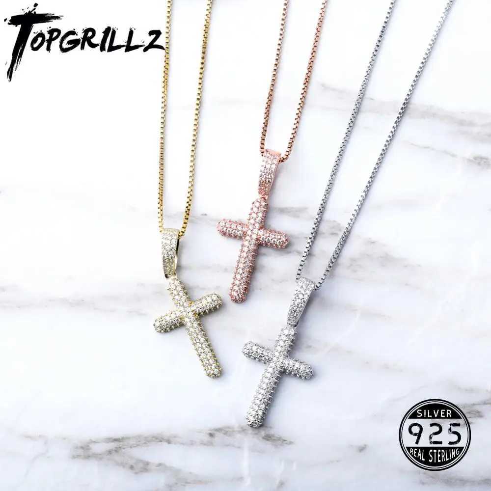 TOPGRILLZ 925 sterling silver zircon cross pendant fashionable hip-hop jewelry X250224