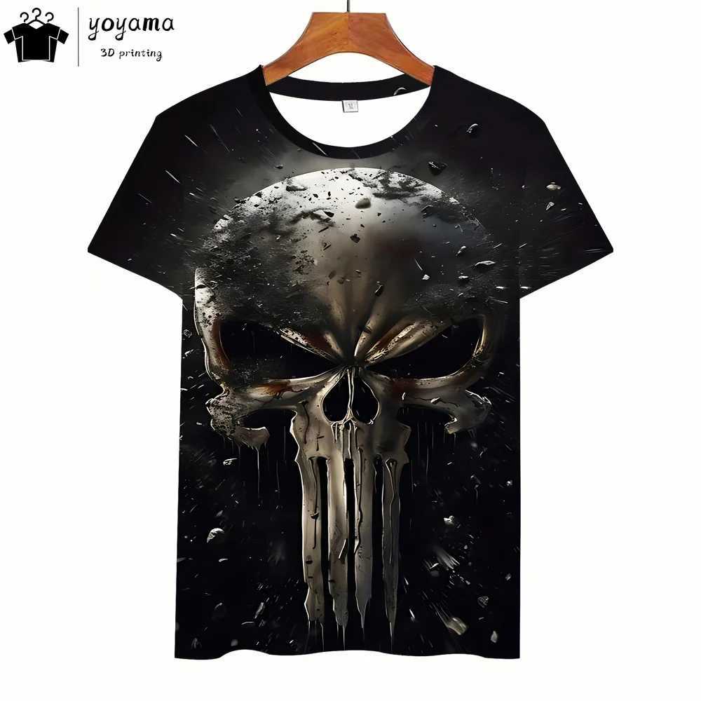 Vintage Horror Skull Print Mens Clothing Classic Casual T shirt Mens O Neck Short Sleeve Tee Fashion Loose Oversized T-shirt Top W250224