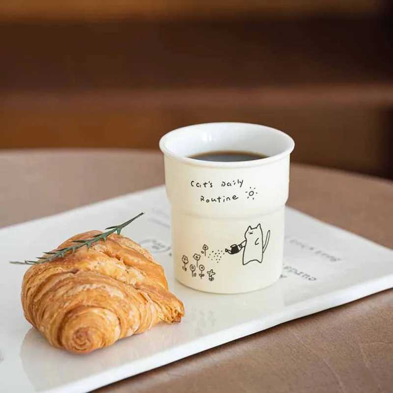 225ml Print Mug Coffee Cup Simple Cute Cat illustrations Pattern Oat Milk Latte Breakfast Cup Office Home Water Cups Mug GiftC250224