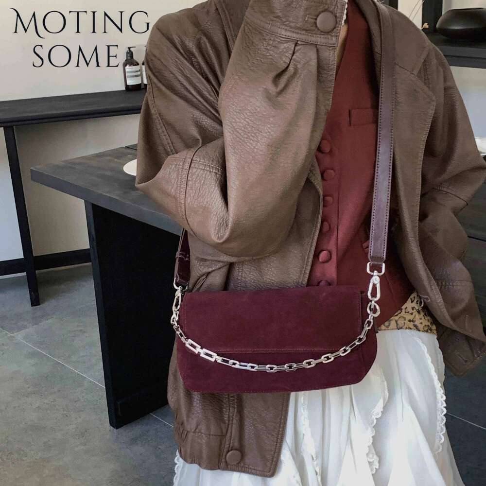 Motingsome Retro Natural Suede Leather Women Messenger Bag Frosted Skin Handbag And Purses Chians Pouch Lady Coffee Tote