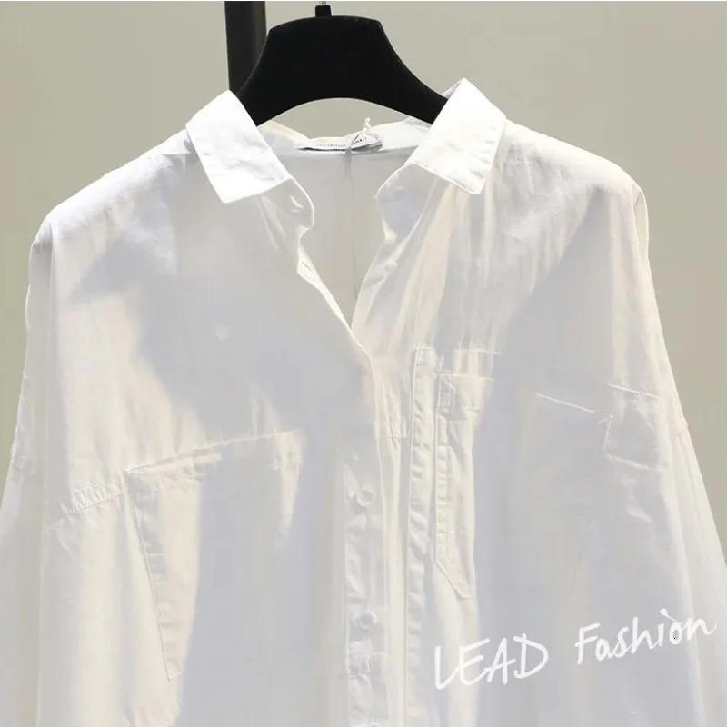 Casual Button Cotton White Womens Shirt Spring Long Sleeve Solid Loose Blouses Office Lady Elegant Tops 250224
