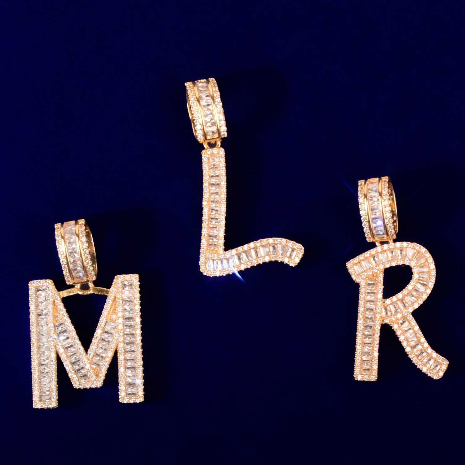 Initials Letters Pendant For Men Wen Gold Color Bling Zirconia A-Z Name Necklace Chain Link Hip Hop Jewelry X250224