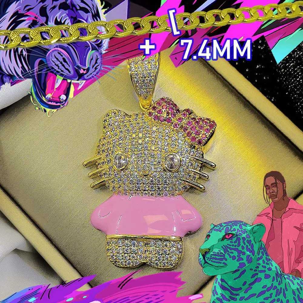 Tiktok new trend custom decoration luxurious diamond inlaid cartoon character pendant 18K gold-plated hip-hop popular necklace X250224