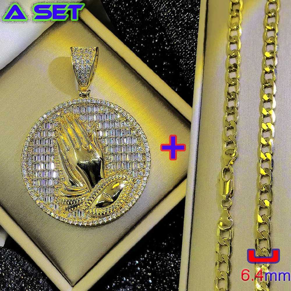 New hip-hop exclusive cust necklace paired with diamond prayer gold pendant plated with 18K gold fashionable decoration X250224
