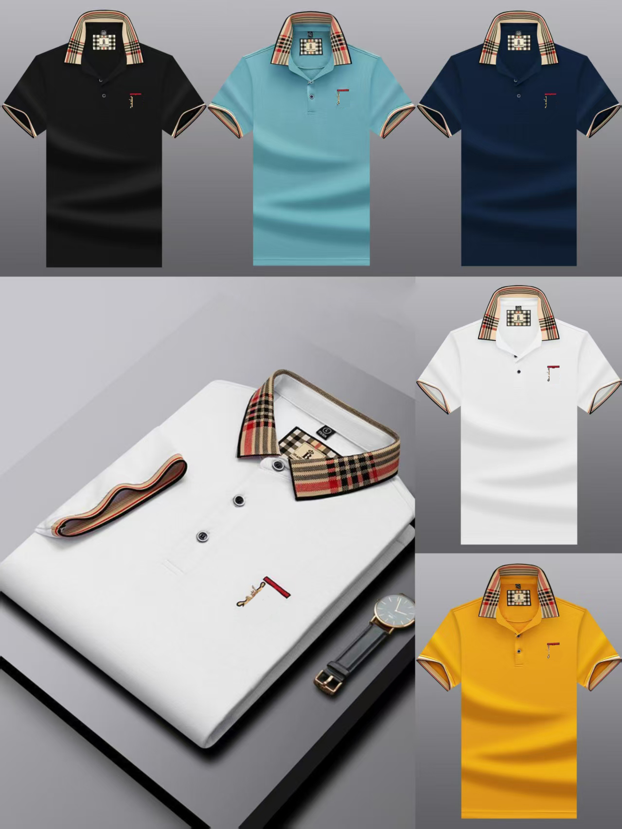 Summer New Polo Shirt Men's Embroidered Short sleeved T-shirt Large Fashion T-shirt Polo Collar Men's Solid Color