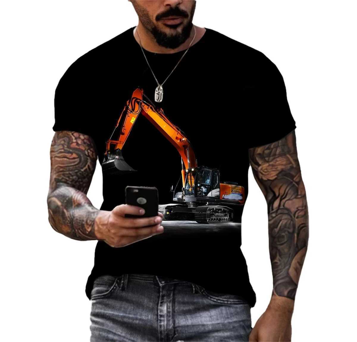 Trendy Fashion Funny Excavator Picture Men T-Shirt Trend Short Sleeve Tops W250224