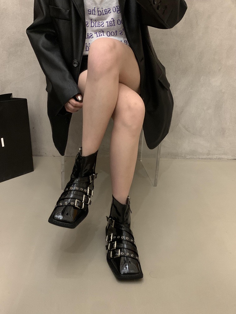 Leather Women's Autumn Winter Trend Thick-soled Women Ankle All-match Boots New Ladies Black 0a60