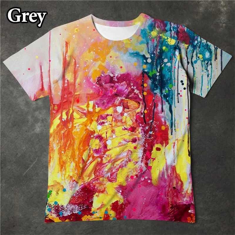Fun Splash Ink 3D Printing Colorful Mens Womens Fashion T-shirt Personality Street Short-sleeved Top W250224