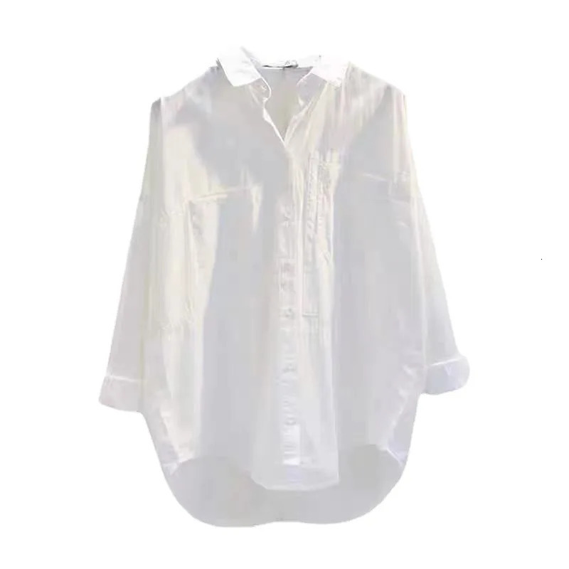 Casual Button Cotton White Womens Shirt Spring Long Sleeve Solid Loose Blouses Office Lady Elegant Tops 250224