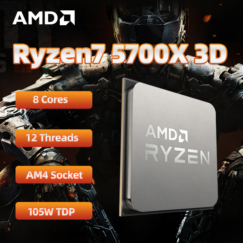 AMD Ryzen 7 5700X3D CPU R7 5700X3D Processor 4.1 GHz 8-Core 16-Thread Zen 3 CPU 7NM L3=96M Socket AM4 New Without Fan