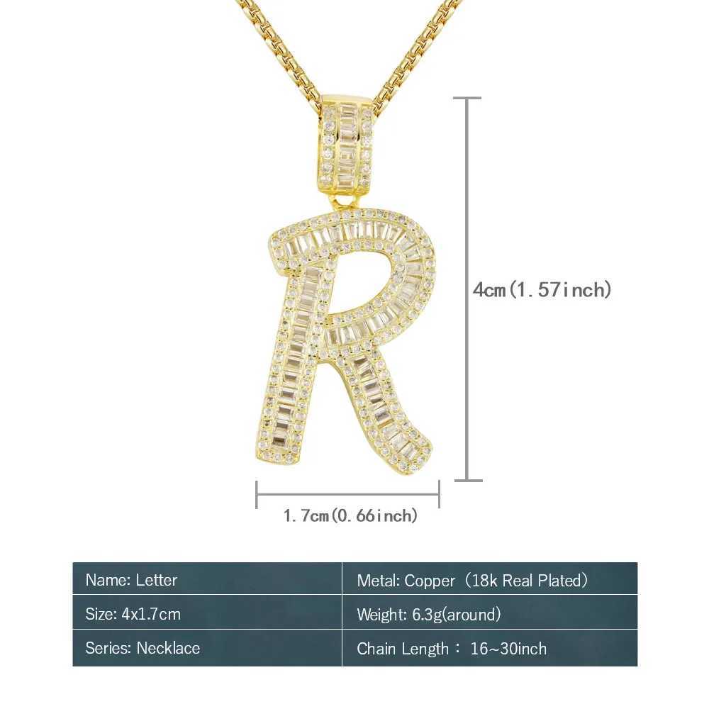 Initials Letters Pendant For Men Wen Gold Color Bling Zirconia A-Z Name Necklace Chain Link Hip Hop Jewelry X250224