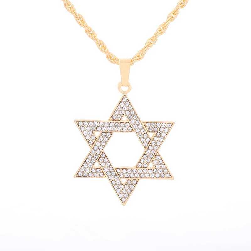 Star of David Hexagonal Zircon Necklace Hip Hop Style Jewelry Gift Accessories for Men and Women X250224