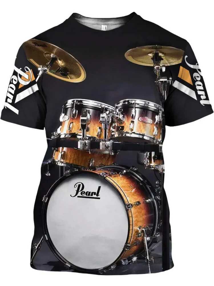 Classic Instrument Drumbeat 3D Printed Pattern Summer Mens T-shirt Oversized Casual Short Sleeve Shirt Trend Fashion Music Top W250224