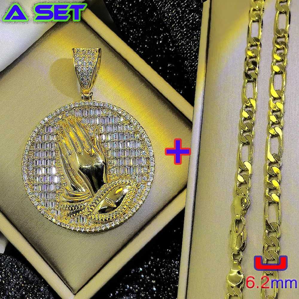 New hip-hop exclusive cust necklace paired with diamond prayer gold pendant plated with 18K gold fashionable decoration X250224