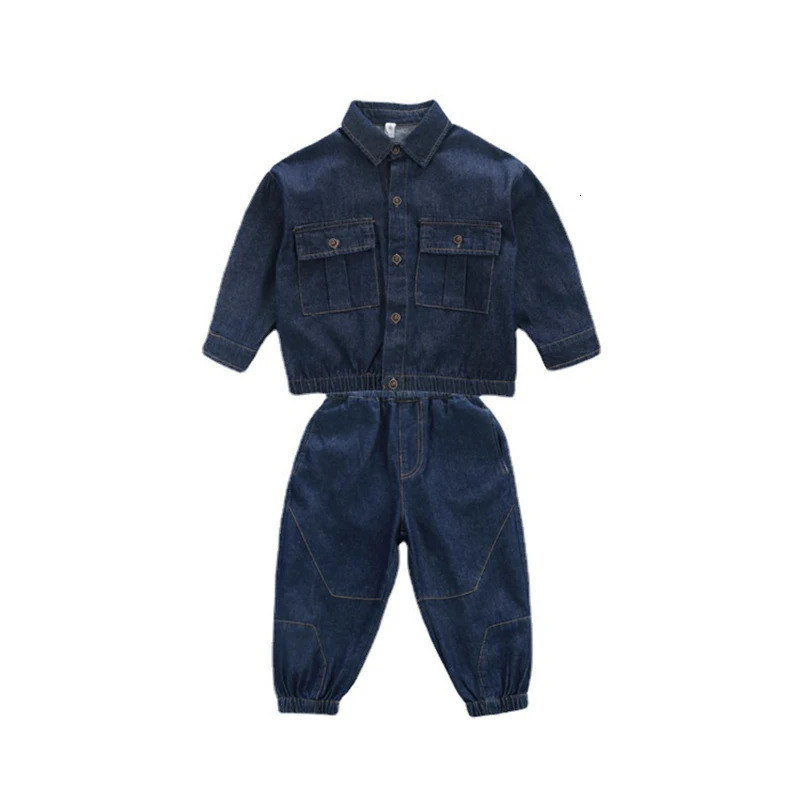Spring Autumn Baby Boys Blue Cowboy Sport Suit Children Solid Color Denim Jacket CoatJeans Long Pants Two-piece Set 250224