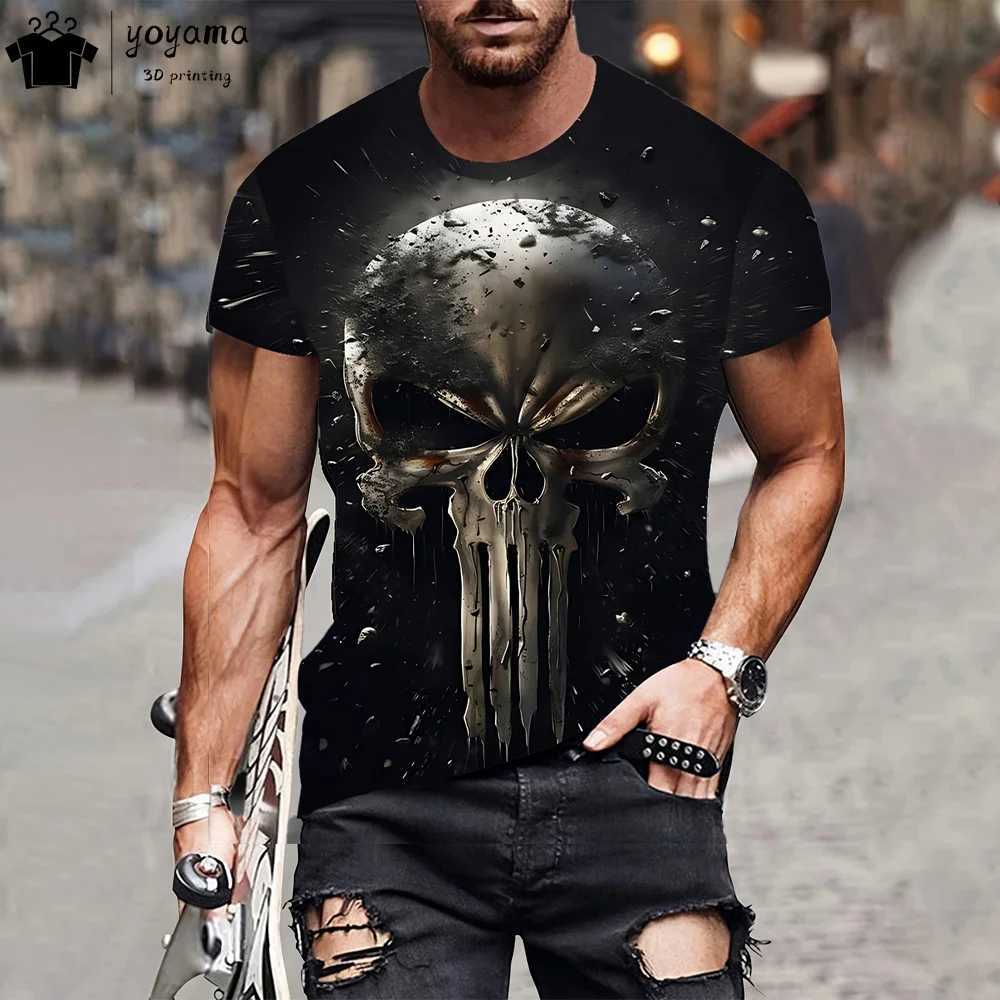 Vintage Horror Skull Print Mens Clothing Classic Casual T shirt Mens O Neck Short Sleeve Tee Fashion Loose Oversized T-shirt Top W250224