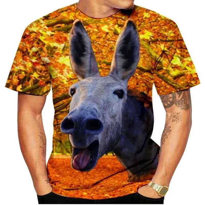 Summer Fun Harajuku Round Neck Short Sleeve Animal Donkey Pattern Mens Printed T-shirt Fashion Casual Oversized T-shirt W250224