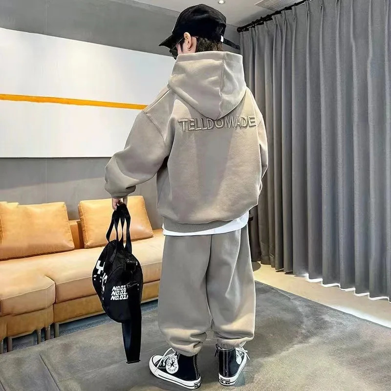 Autumn Children Boy Clothes Set Teenage Girls Letter Hoodies Pullover and Pants Suit Kid Sweatshirts Top and Bottom Tracksuits 250224