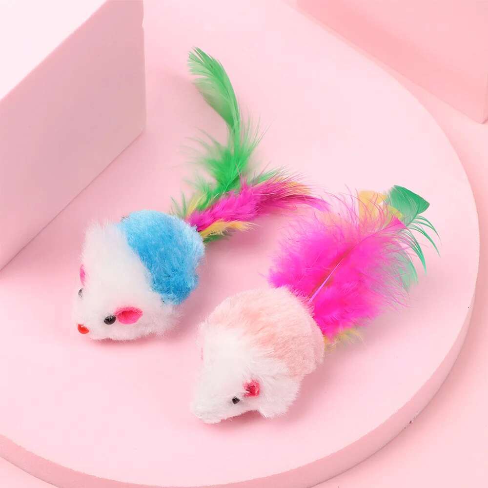 10 Pcs New Plush Cat Mouse Mice Rattle Set Interactive Pet Toy for Kittens Assorted Caip Toys with Colorful Feather Tail