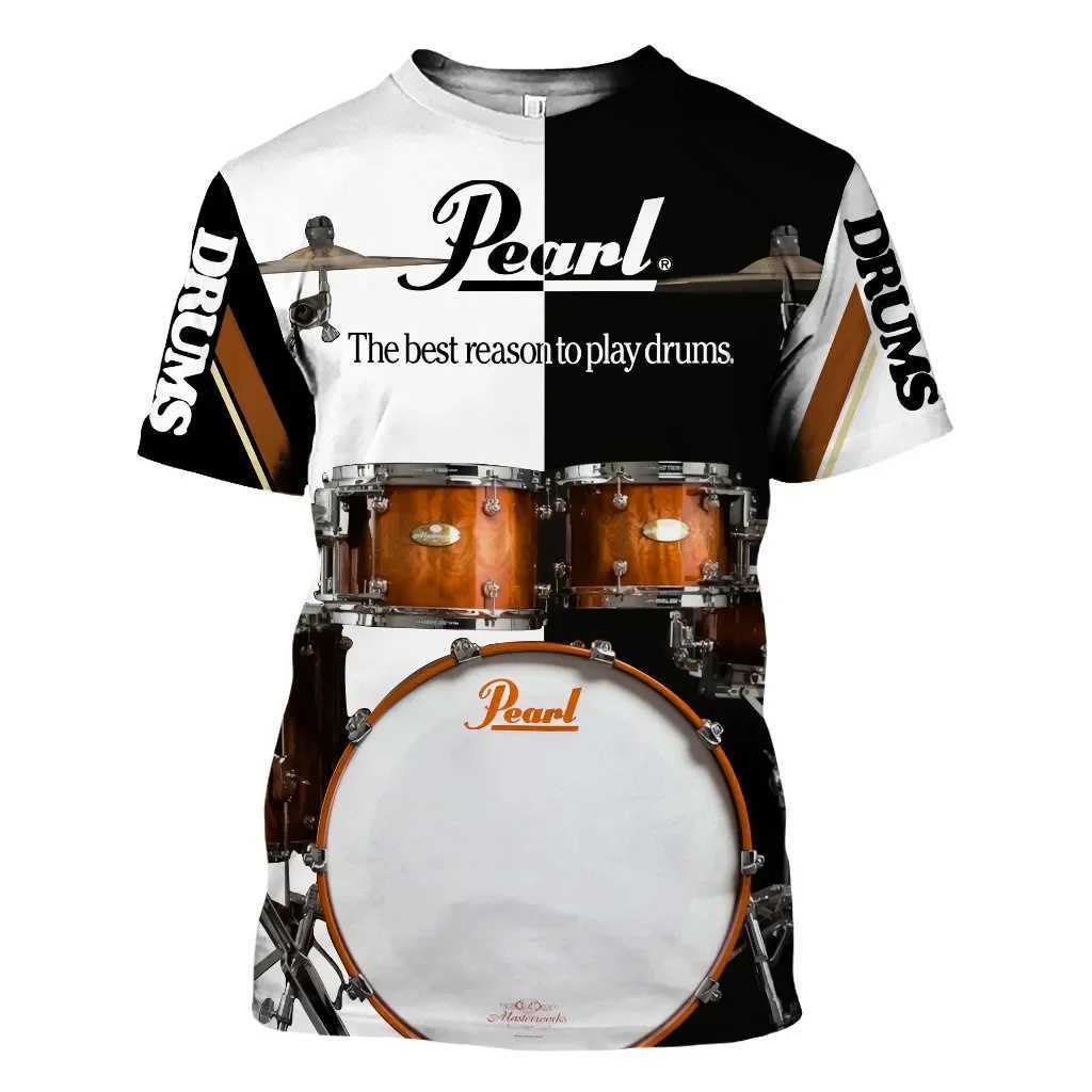 Classic Instrument Drumbeat 3D Printed Pattern Summer Mens T-shirt Oversized Casual Short Sleeve Shirt Trend Fashion Music Top W250224