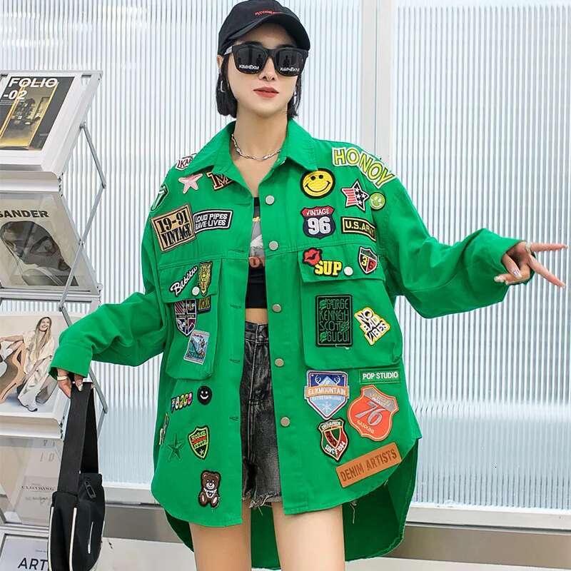 Fashion Embroidery Patches Denim Jacket Coat Women designer clothing Haruku Streetwear Hip Hop Trend Loose Jean Jackets Outerwear